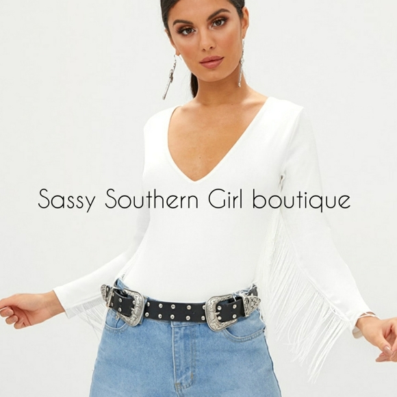 ⭐🆕 Fringe Boho western white fringe bodysuit - Picture 4 of 10